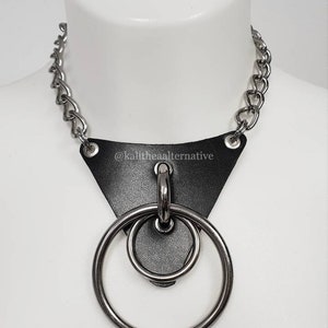 Statement Leather and Chain Choker - Black Metal Ring Choker