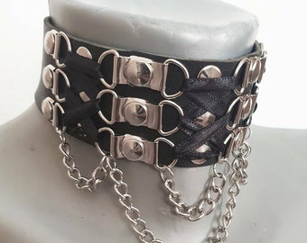 Leather Gothic Industrial Chain Choker