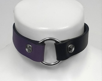 Leather Choker - Gothic Purple and Black Collar