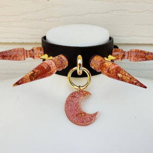 Bloody Moon Large Spikes Choker - Gothic Crescent Moon Collar