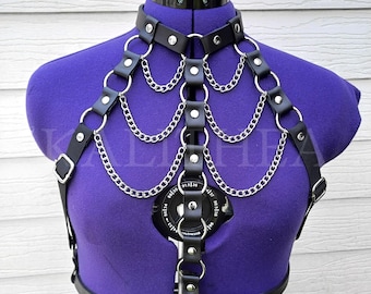 Black Leather Rib Cage Gothic Harness