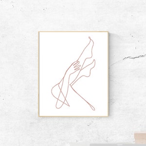 Feminine Wall Art Woman Legs One Line Drawing Spa Decor Rose Gold Bathroom Signs Printable