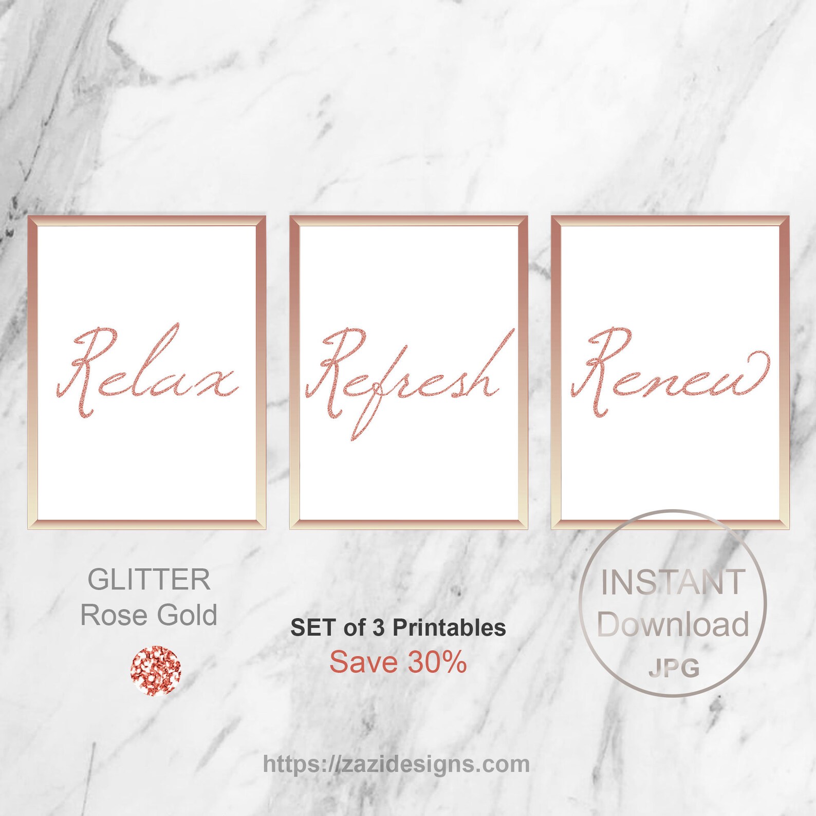 Relax Refresh Renew Rose Gold Bathroom Signs Printable Set of 3 - Etsy