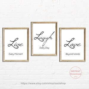 Live Laugh Love Family Inspirational Signs Printable Set of 3 | Black and White