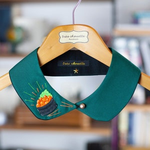 Dark green Peter Pan collar featuring Gunkan Maki patch and embroidery image 1