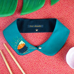 Dark green Peter Pan collar featuring Gunkan Maki patch and embroidery image 3