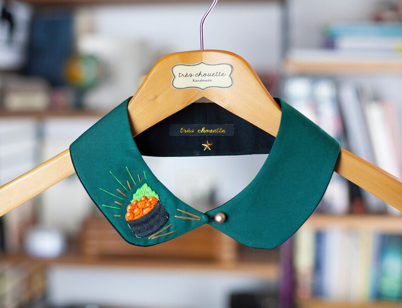 Dark green Peter Pan collar featuring Gunkan Maki patch and embroidery image 1