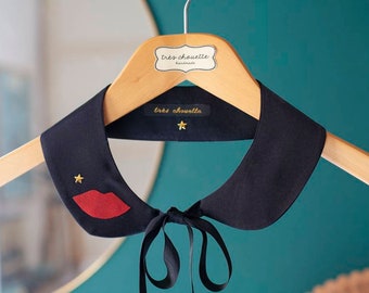 Pure Silk Peter Pan collar featuring a red mouth patch and gold metal star