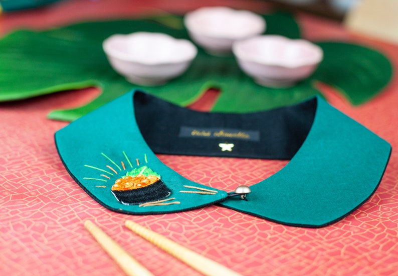 Dark green Peter Pan collar featuring Gunkan Maki patch and embroidery image 2