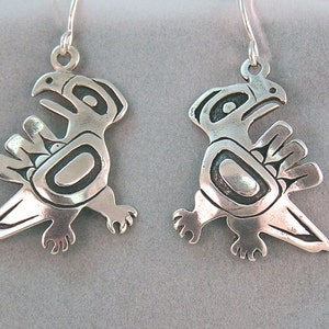 Sterling Eagle Earrings, design 604 is 1 inch long, and 1 and 1/4 inch wide. Comes on Sterling Earring hooks.