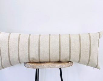 Lumbar Pillow Covers, Neutral Oversize Lumbar Pillow, Modern Stripe Tan Farmhouse Cushion Covers, One and Done Sofa, Bed, Bench Pillow, Lars