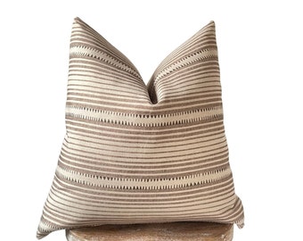 Tan Stripe Pillow Cover, 18x18 Home Decor Earth Tone Pillows, 20x20, 22x22 Sofa or Queen/King Bed Lumbar Pillow Covers, Farmhouse, Taheen