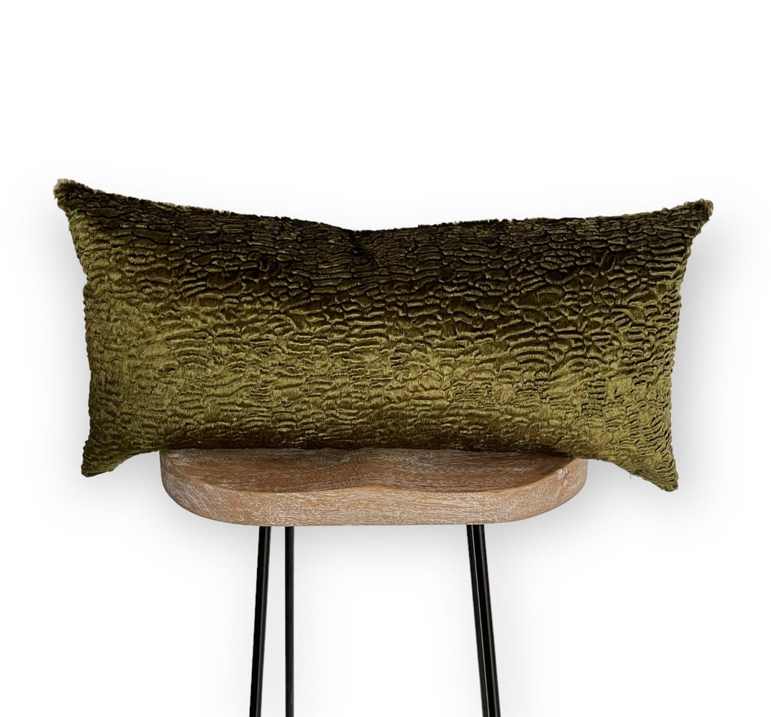 Green Faux Fur Lumbar Pillow Cover Olive Green Lumbar Pillow Etsy