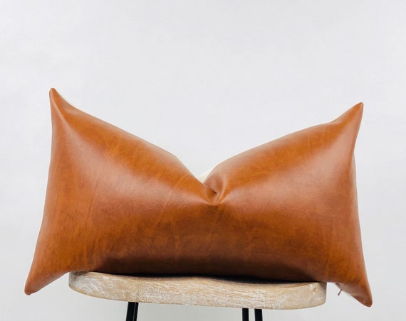 Faux Leather Pillow Cover Modern Farmhouse Lumbar Cognac | Etsy