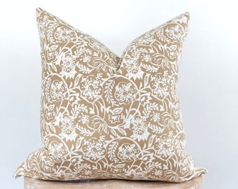 Floral Print Pillow Cover | 22x22 24x24 Earthy Neutral Modern Farmhouse | Nutmeg & Cream Modern Accent Cushion | * Pauline *