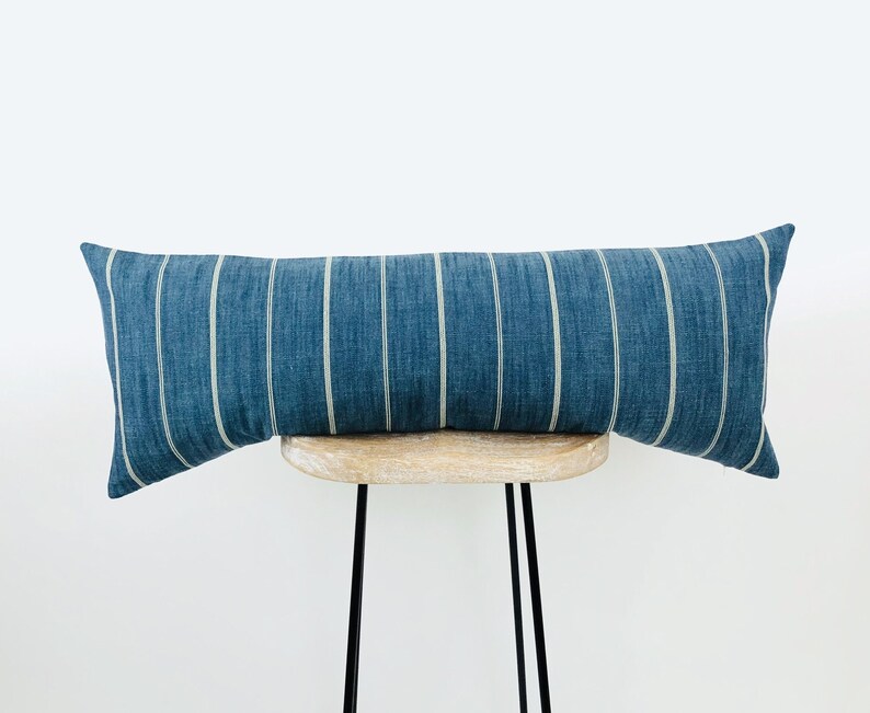 Extra Long Lumbar Pillow Cover *Marek XXL Lumbar* Modern Stripe Farmhouse Pillow Cover Indigo Blue Lumbar Pillow