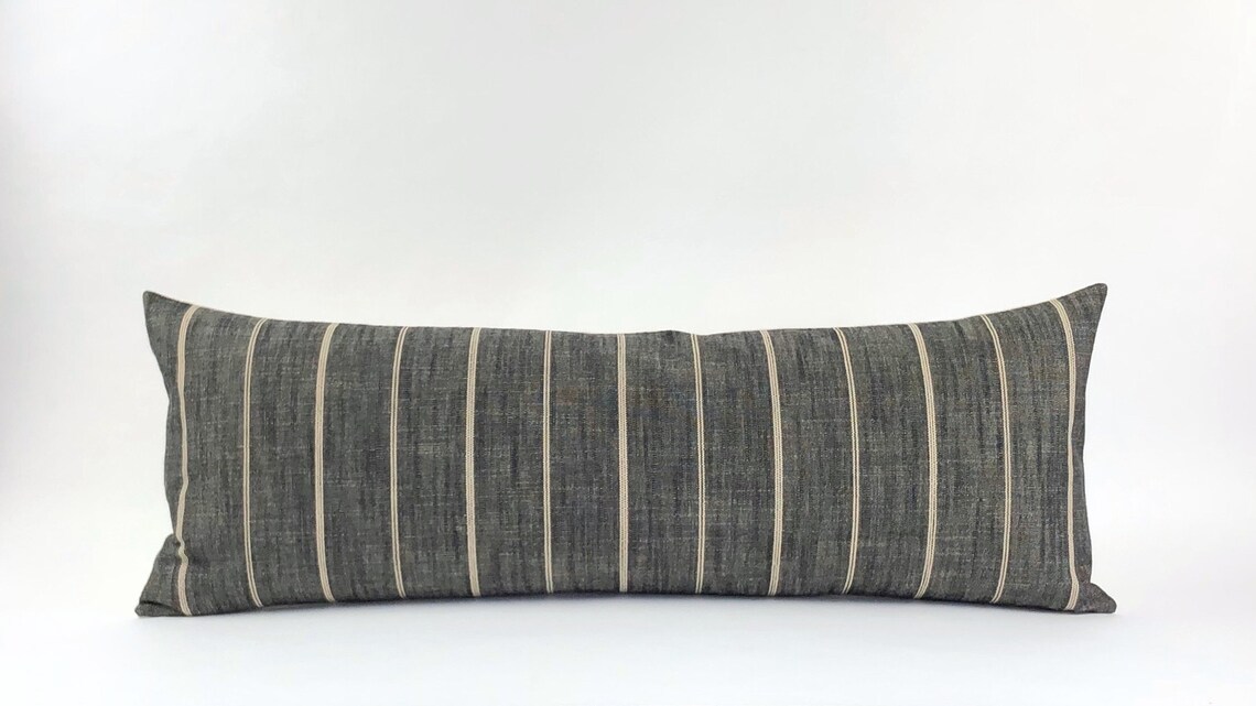 Extra Long Lumbar Pillow Cover Charcoal Gray Lumbar Pillow Etsy