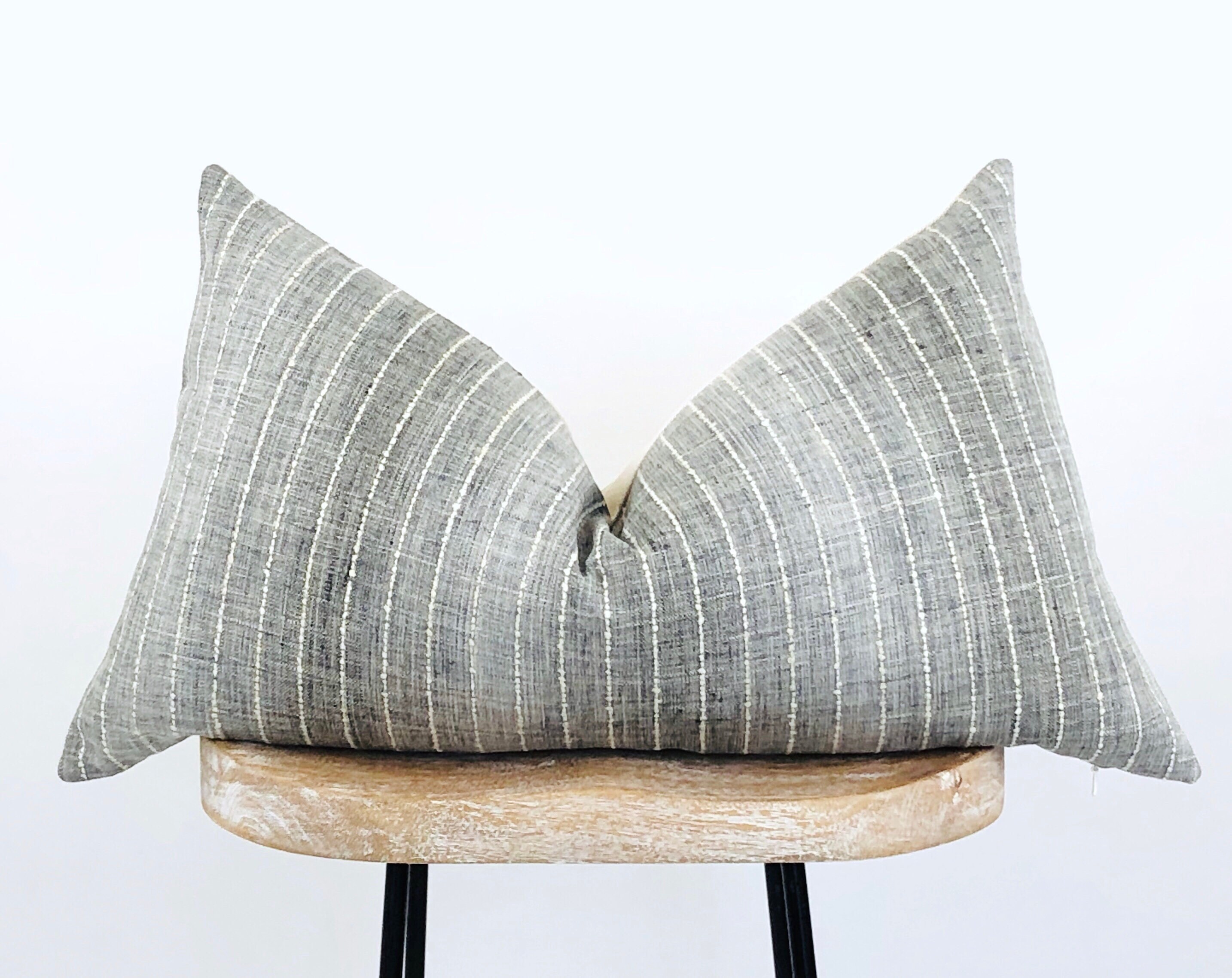 Lumbar Pillow Cover Steel Gray & White Stripe Lumbar Pillow Etsy