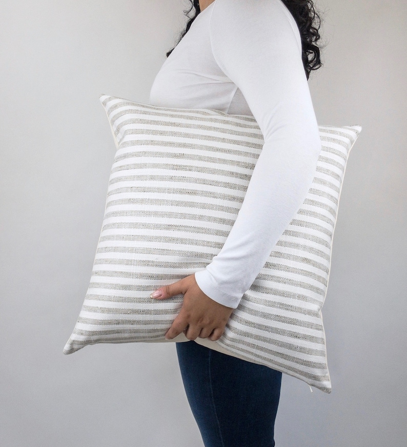 Stripe Farmhouse Pillow Cover Gray and White Pillow Cover Etsy
