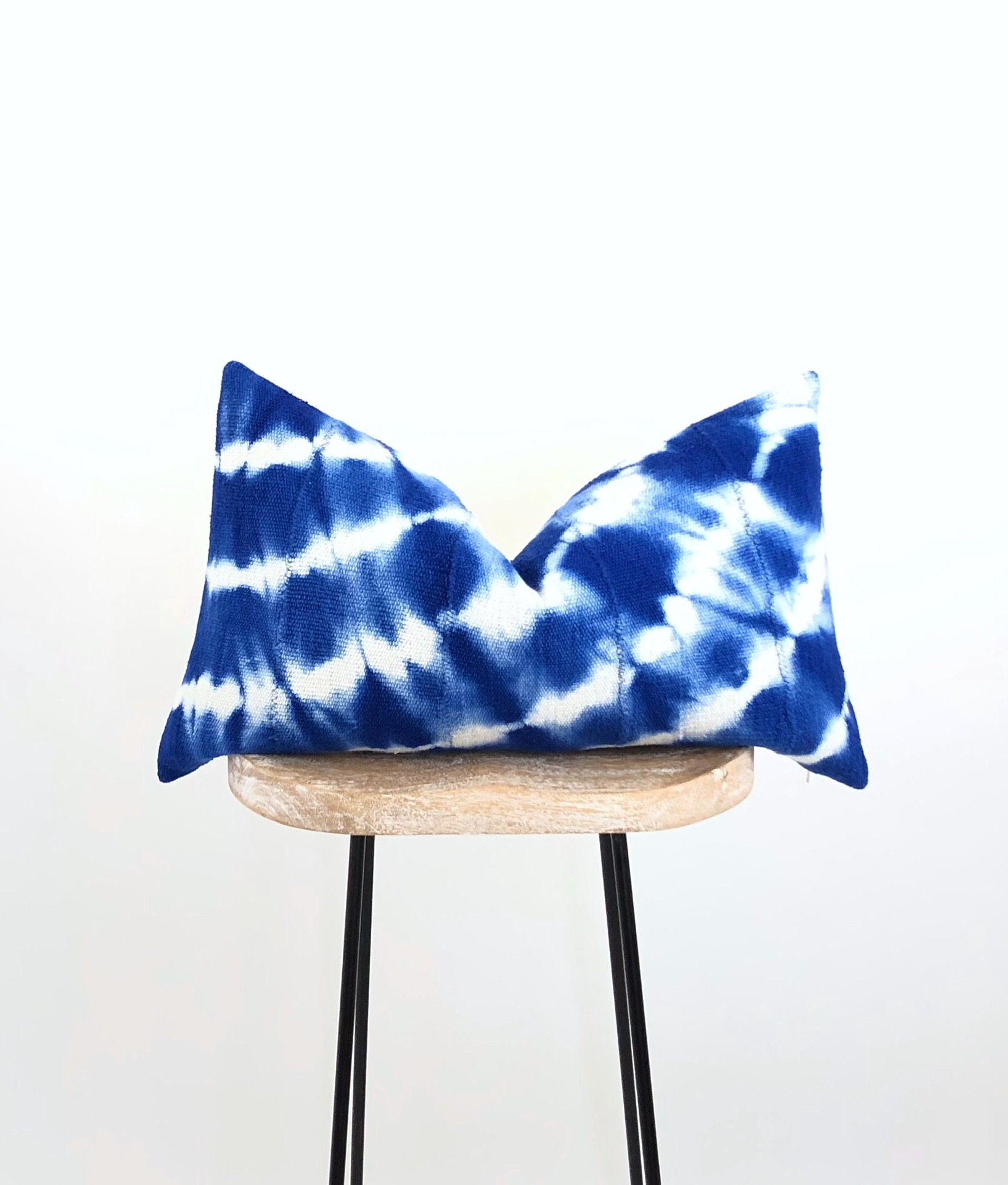 Mudcloth Pillow Cover 14x24 Lumbar Pillow Blue White Etsy