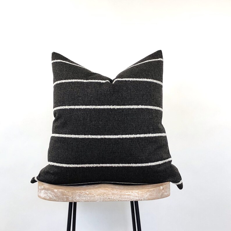 Black Stripe Pillow Cover Textured off White & Black Etsy