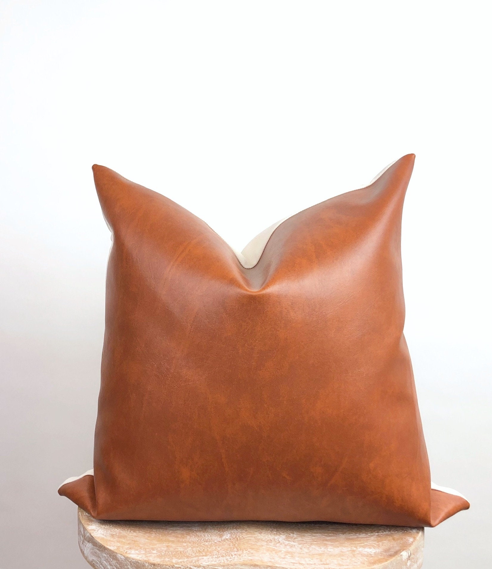 Faux Leather Pillow Cover Farmhouse Pillow Cover Cognac Etsy