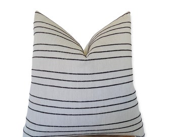 Farmhouse Pillow Cover, Black & Sand Textured Stripe Pillow, 20x20, 22x22, 24x24 Sofa Pillow, Accent Home Decor Throw Cushion Covers, Alma