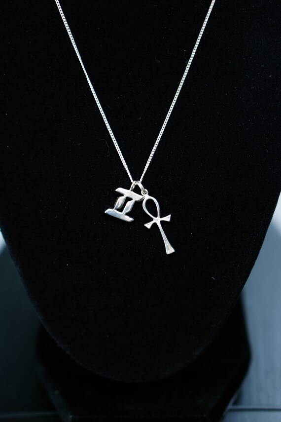 GEMINI Zodiac & Ankh"Key of Life"  Solid Sterling… - image 1