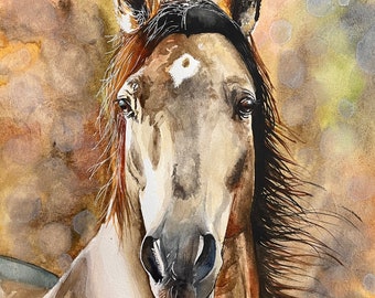 Andalusian horse portrait pura raza espanola animal realism A3 watercolor painting on paper by ArtKaska