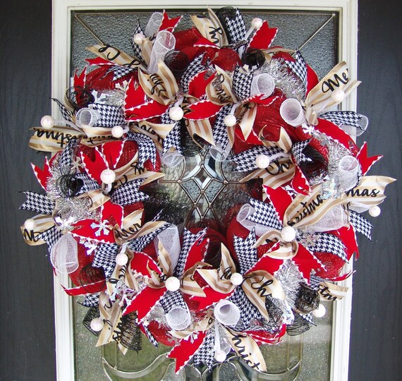 Beautiful and Festive Deco Mesh Front Door Christmas Wreath | Etsy