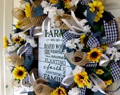 Sunflower Wreath, On This Farm Sign, Mesh Wreath, Front Door Wreaths, Sunflower Wedding, Farmhouse Decor, Sunflower Decor, Welcome Decor