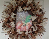 Autumn Deco Mesh Door Wreath, Happy Fall Y'all Sign, Polka Dot Pumpkin, Thanksgiving Get Together Gift, Welcome Porch Patio Wall Decorations