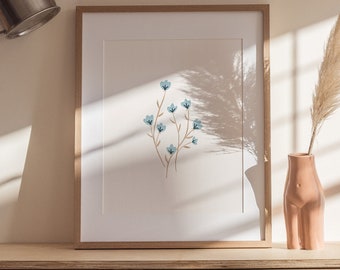 Blue Flowers Art Print | Tiny Blue Spring Wildflowers Wall Art | Wildflowers Art Print | Modern Minimalist Boho Art for Bedroom, Office