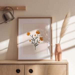 Dandelion Art Print Yellow and Orange Flowers Print Wildflowers Art Print Dandelion Illustration Cute Boho Flower Print image 1