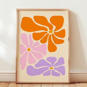 Retro Blumen Poster, Abstrakter botanischer Kunstdruck, Matisse inspiriert, wellenförmige Blumendruck, Boho Hippie Art, große Blumenposter, Retro Wohnheimdekor