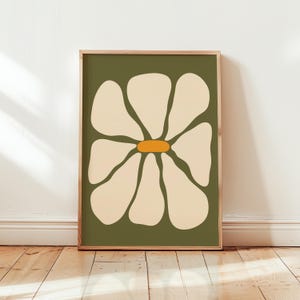 Gänseblümchen Print, gewellte Retro Blumenkunst, 60er Jahre inspiriertes Dekor, Funky 70er Jahre Poster, abstrakte Wandkunst, Airbnb Home Akzent