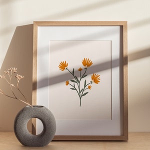 Dandelion Art Print Yellow and Orange Flowers Print Wildflowers Art Print Dandelion Illustration Cute Boho Flower Print image 4