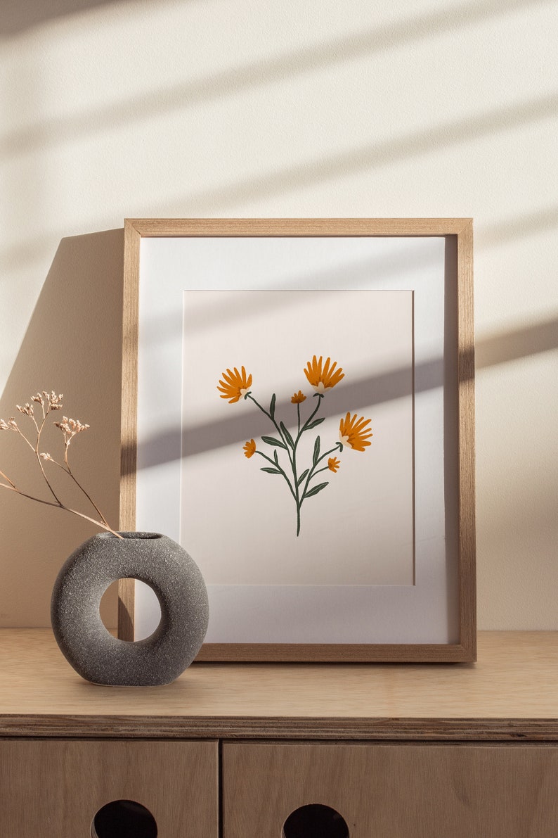 Dandelion Art Print Yellow and Orange Flowers Print Wildflowers Art Print Dandelion Illustration Cute Boho Flower Print image 4