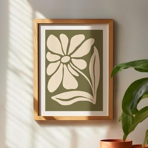 Retro Blumendruck, Waldgrün, Funky Blume, gewelltes Blumenmuster, Kunstdruck, Boho Art, Wandkunst, Blumen Poster, Wohnzimmer, abstraktes Wohndekor