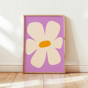 Lámina de margaritas para sala de estar / Póster retro de flores de los años 60, decoración de dopamina magenta, decoración del hogar con estética hippie, encantador núcleo de los 70