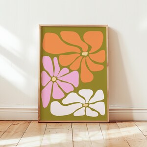 Póster de flores estilo años 70, impresión botánica, ilustración floral, decoración de dormitorio de Matisse, arte de pared moderno, formas orgánicas, decoración retro de los años 60
