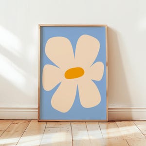 Poster retrò con margherite / Arte murale "Fiore azzurro cielo", Decorazione per la casa con estetica estiva delicata, Colori divertenti con dopamina, Adorabile stile retrò anni '70