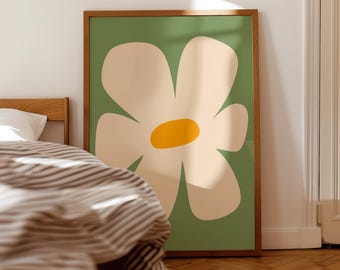 Impresión artística de margaritas suaves de primavera, póster de pared de margaritas con descarga digital, arte floral imprimible en verde claro y rosa, decoración divertida para habitación infantil.
