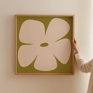 Stampa artistica da parete "Estate Margherita" / Poster retrò floreale estetico, arredamento minimalista, stampa con 60 fiori quadrati verde acido, soggiorno Airbnb