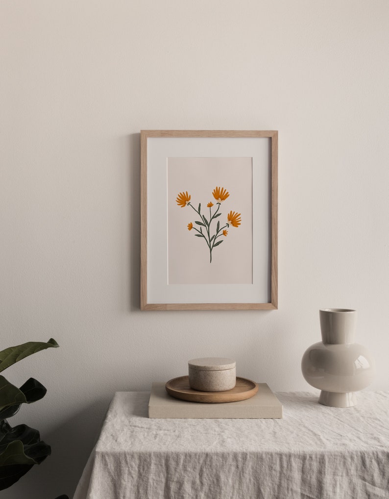 Dandelion Art Print Yellow and Orange Flowers Print Wildflowers Art Print Dandelion Illustration Cute Boho Flower Print image 6