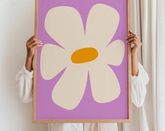 Spring Daisy Wall Art Print, Retro Vibrant Flower Poster, Magenta Dopamine Decor Floral Digital Download, Cute Core Printable Kids Room Art