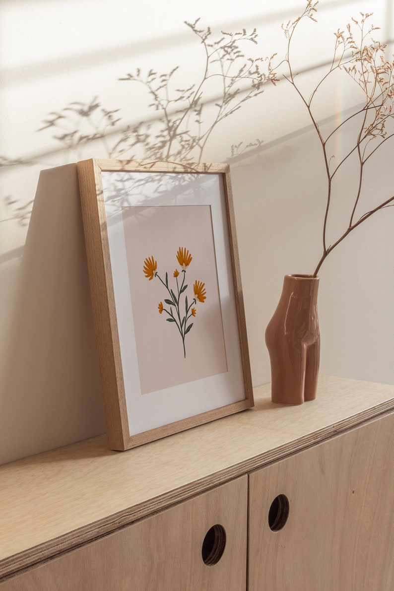 Dandelion Art Print Yellow and Orange Flowers Print Wildflowers Art Print Dandelion Illustration Cute Boho Flower Print image 5