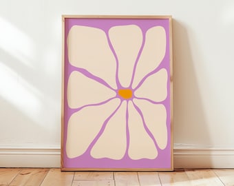 Spring Floral Wall Art | Bright Maximalist Retro Flower Print, 70s Style Vibrant Dopamine Decor, Abstract Daisy Wall Art Print for Dorm