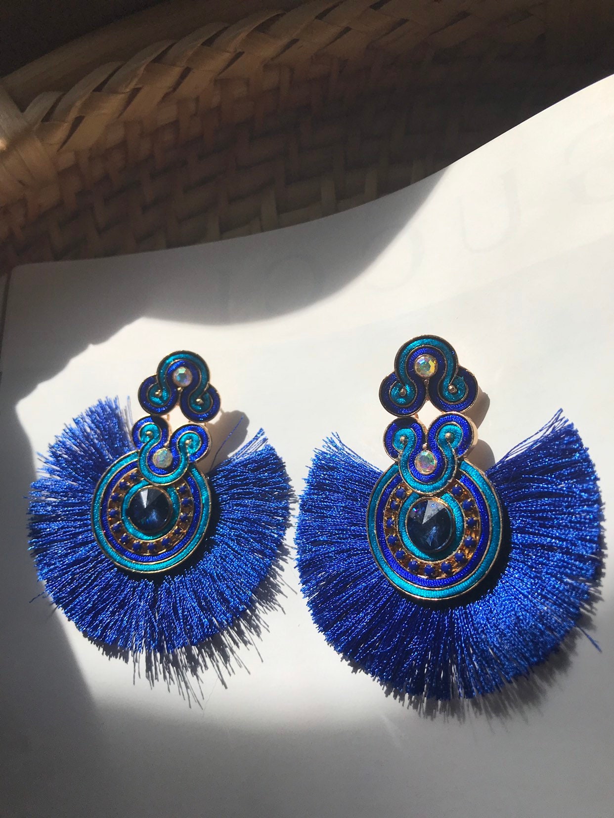 Cobalt Blue Turquoise Aqua Tassels Crystal Diamond
