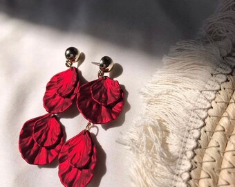 Shell Blue Red Green Matte Dangle Holiday Statement Earrings